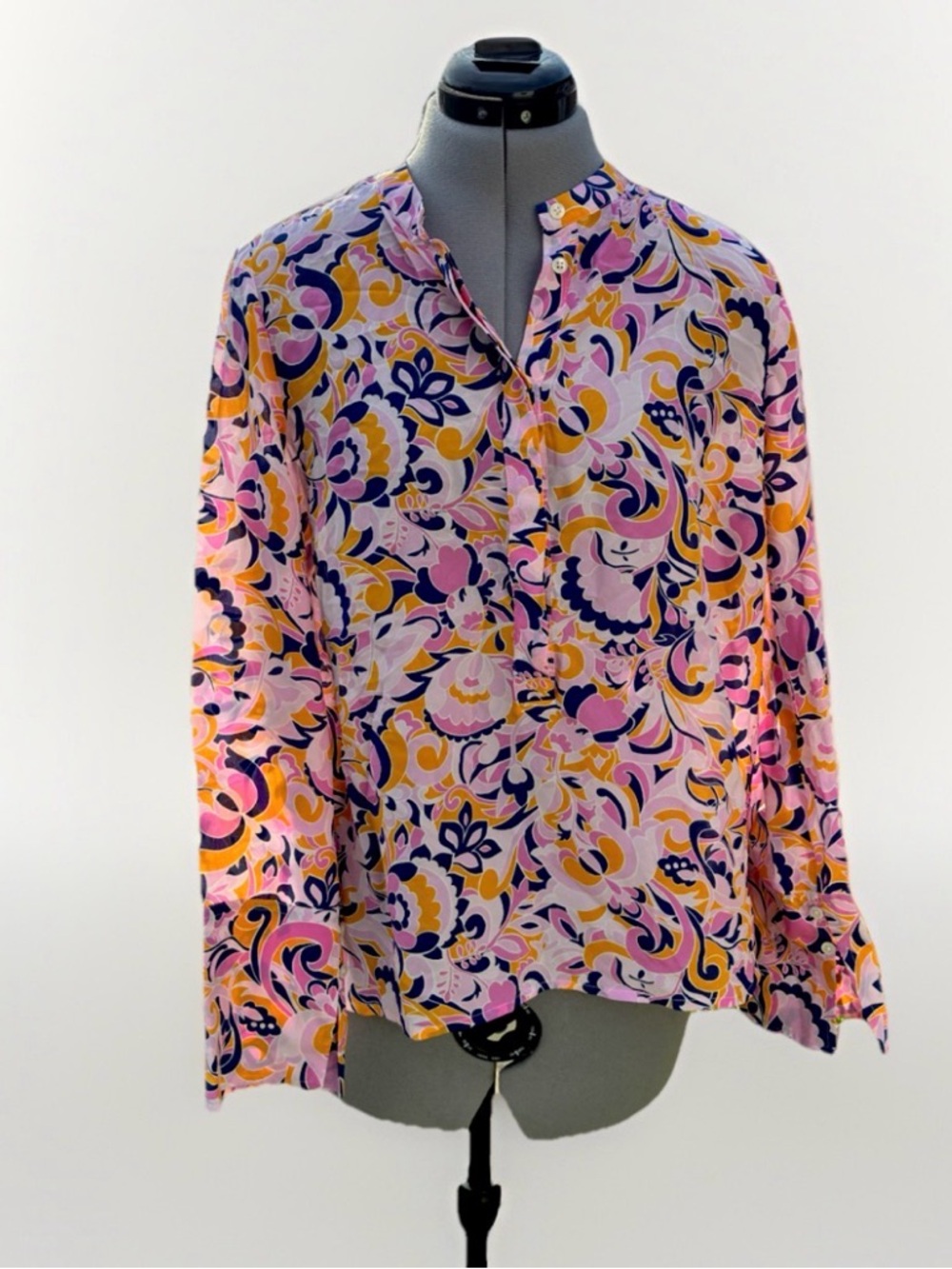 J. Crew Women's Silk Tunic Pink Paisley Retro Groovy 70s Blouse Small